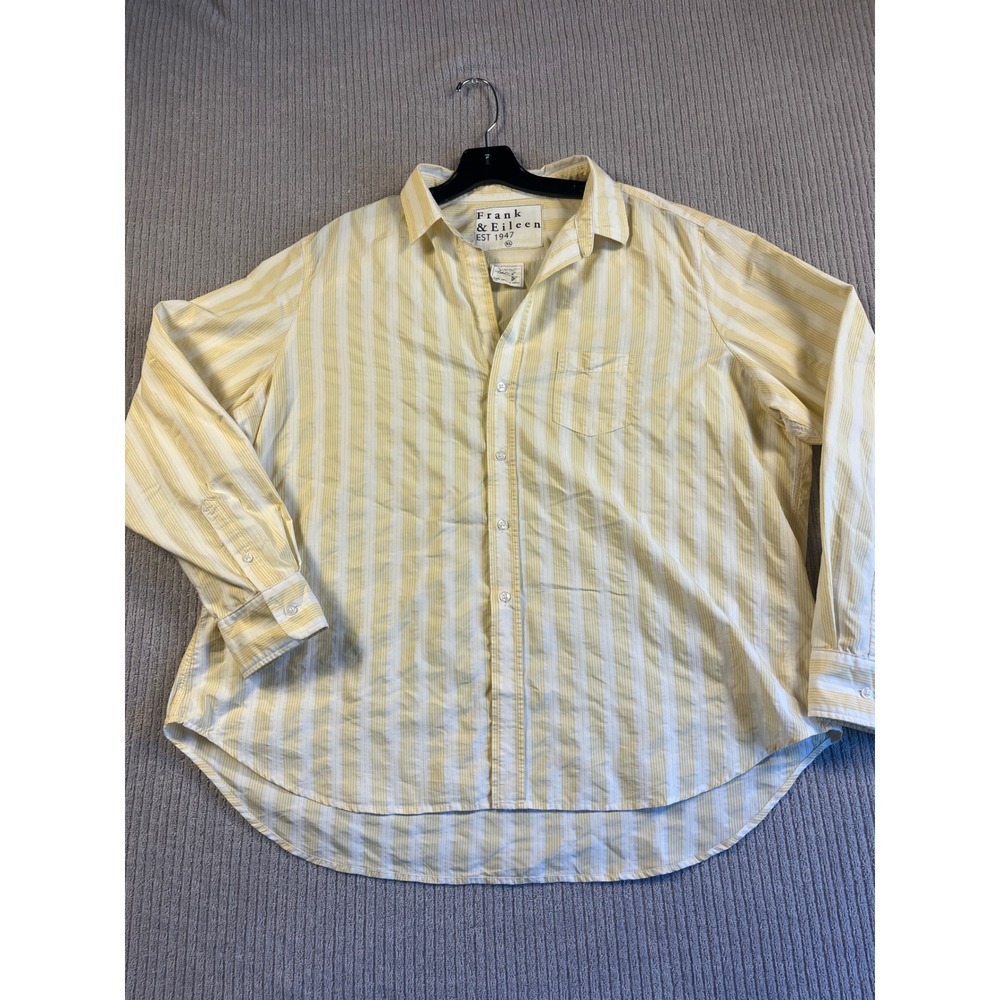 Frank & Eileen Dress Shirt Womens XL Style Eileen Yellow White Striped Cotton Bl